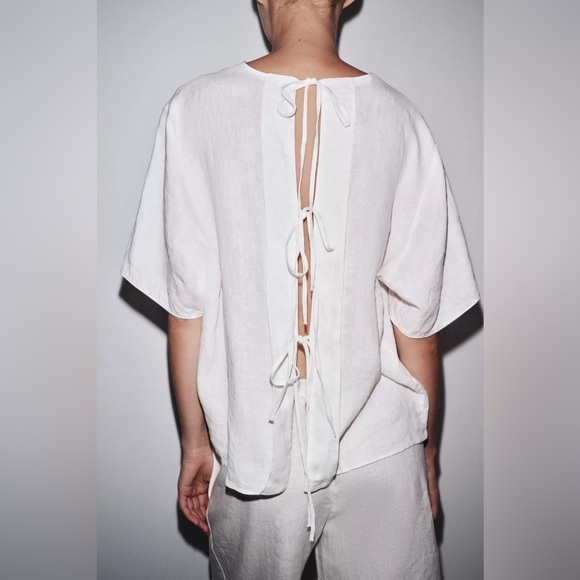 ZARA ZW COLLECTION LINEN TIE TOP - Picture 3 of 10